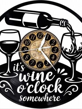 Wine O’Clock Vinyl Record Wall Clock – Wine Lover Kitchen & Bar Decor